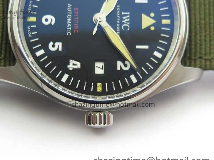 MIROTIME 0207 Fashionable Pilot IW326801 SS MK 1:1 Best Edition Black Dial on Green Nylon Strap MIYOTA 7122